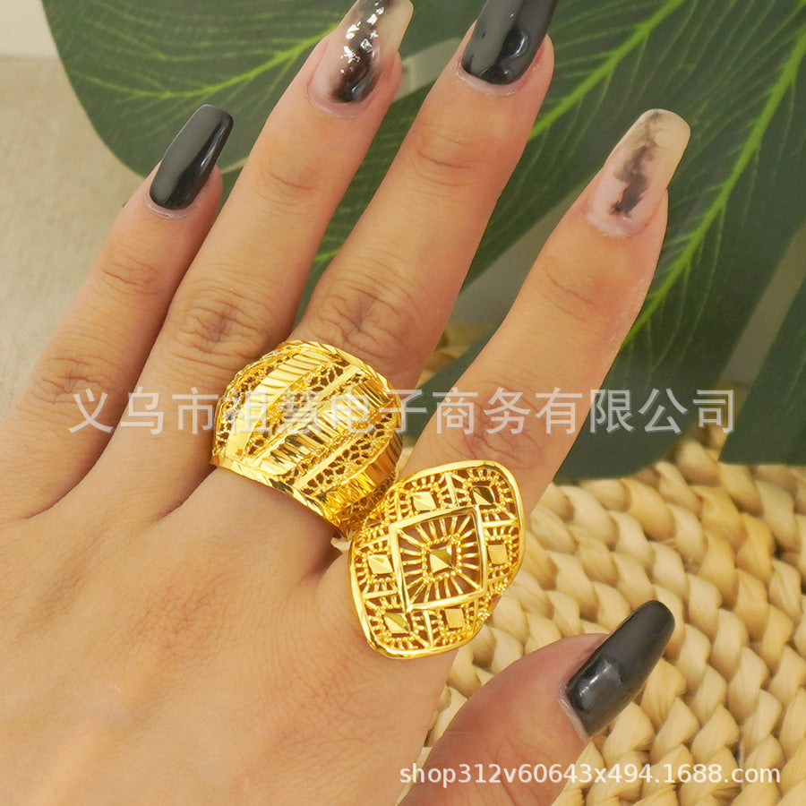 Middle eastern dubai women's geometric hollow open bangle ring african nigerian festival vietnamese wedding party gift