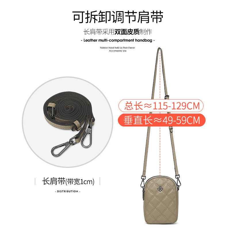 Rhombus pattern leather messenger bag women's vertical large-capacity mobile phone bag 2025 new lightweight mini shoulder small backpack