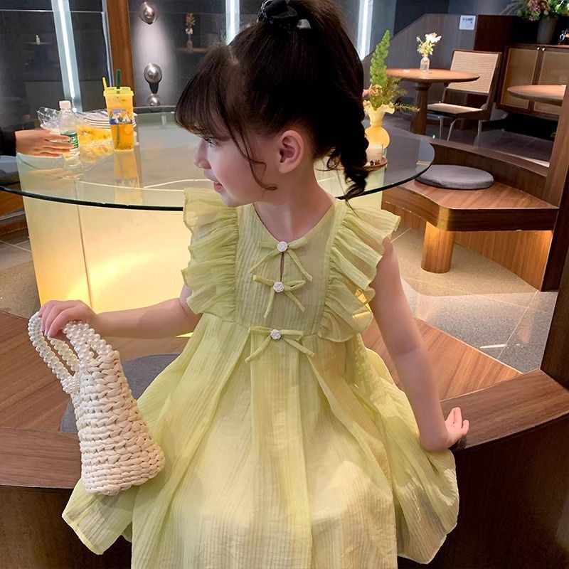 Girls' summer dresses : new trendy kids' princess dress, little girl's solid color sleeveless tank dress