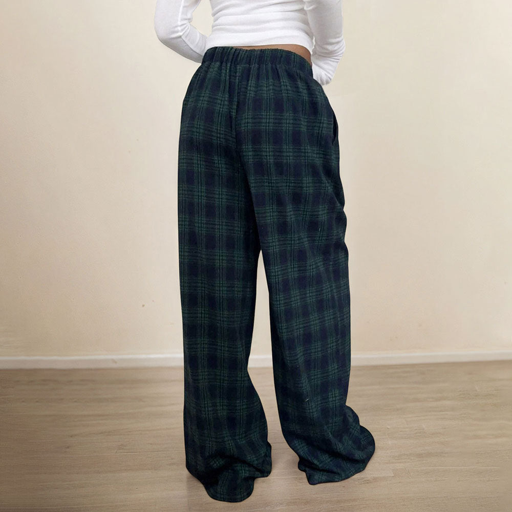 cross-border e-commerce european and american style versatile casual plaid trousers - spring/summer elastic waist casual pants