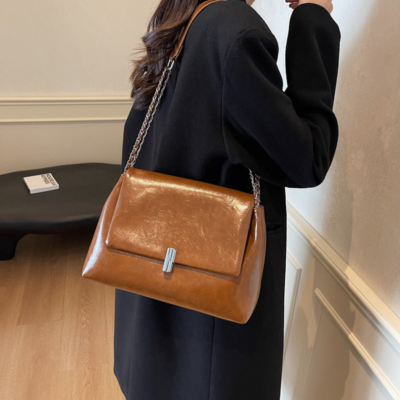 European and American retro simple underarm bag 2025 autumn new fashion textured chain shoulder bag foreign style messenger bag women