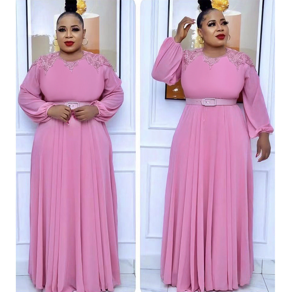fashionelegantwork clothinghigh waistslimming look african plus size women's clothingloosepure colordress comes with belt