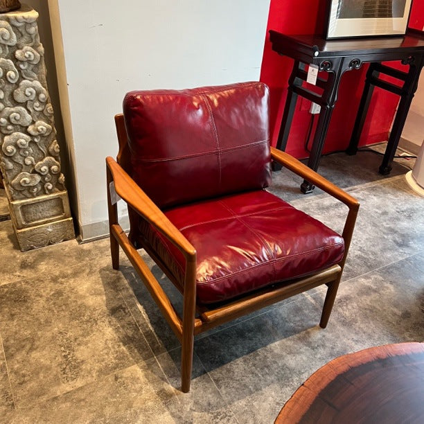 Solid wood sofa chair for home living room restaurant casual chair single armchair balcony lazy sofa hank chair leather