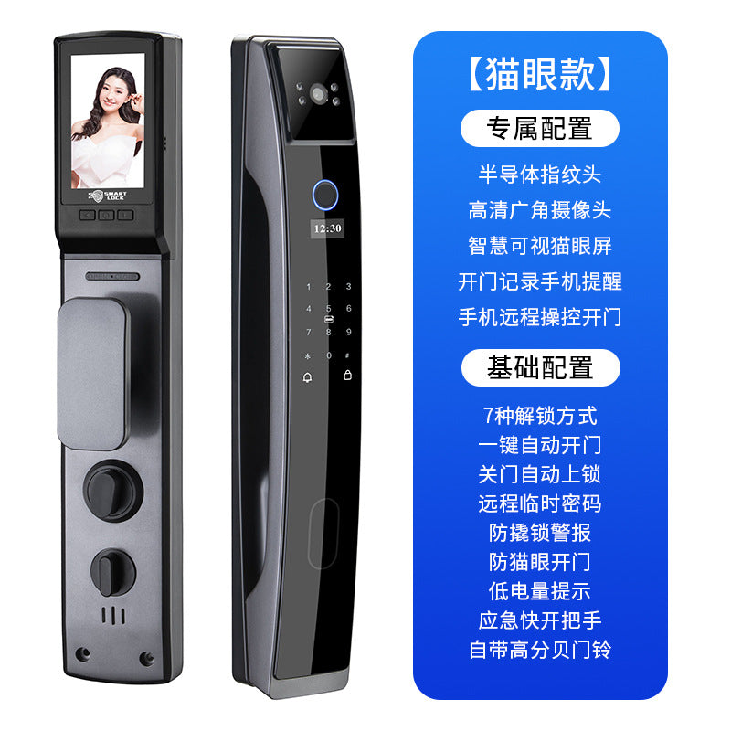 3d face recognition smart lock for home security - anti-theft door fingerprint lock with peephole viewer, video intercom, and password function