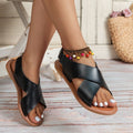 European and american plus size retro flat sandals women's outdoor round toe flat velcro beach slippers