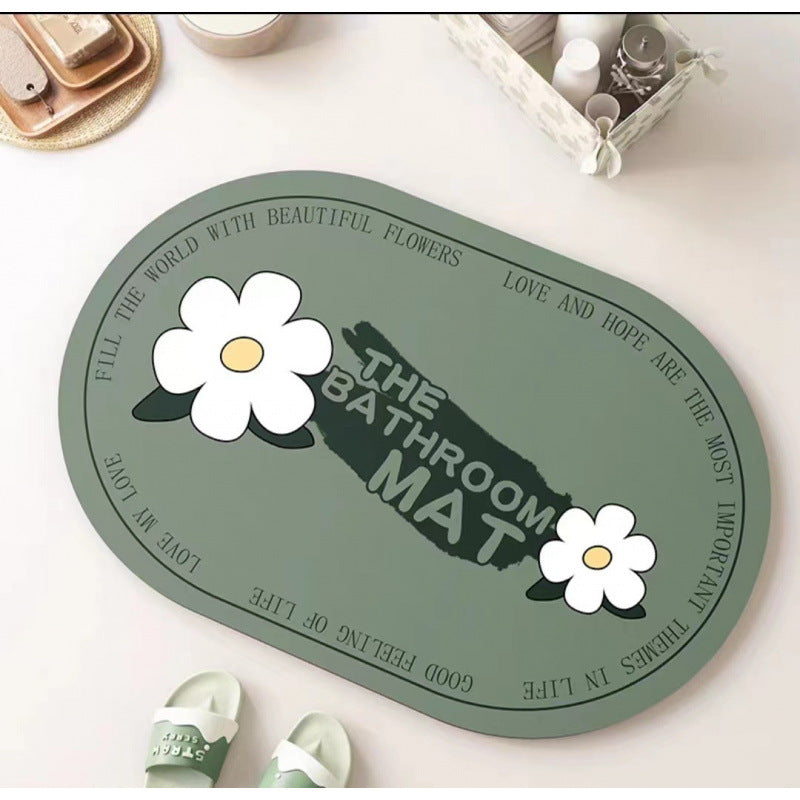 Daisy diatomaceous earth bath mat - absorbent, non-slip, quick-drying floor mat for home bathroom, toilet, and entryway