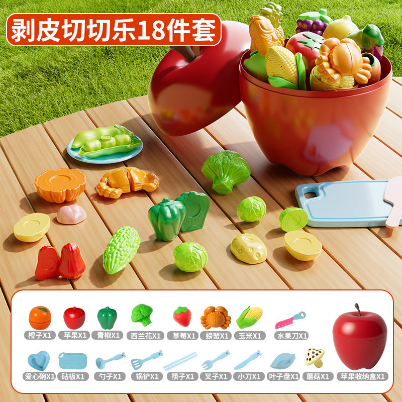 Kids' pretend play fruit toy set - realistic fruits & vegetables (durian included) - apple bucket storage - educational toy for girls ages 3-6
