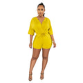 C6308 special offer: no returns or exchanges. please purchase with care. cross-border fashion women's tie-up v-neck mid-sleeve shorts jumpsuit