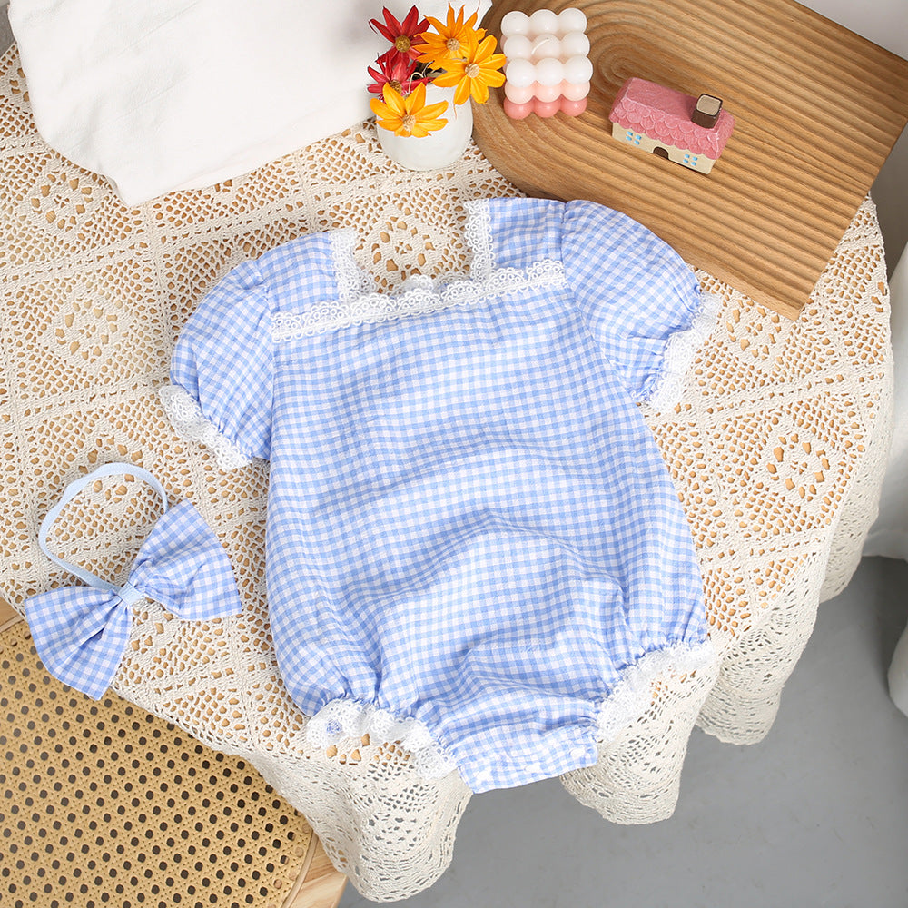 Baby clothes summer newborn baby girl romper full month hundred days princess short sleeve onesie crawling suit summer thin style