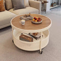 Accessible luxury style round small apartment movable coffee table living room for home slate small round table double-layer storage trolley