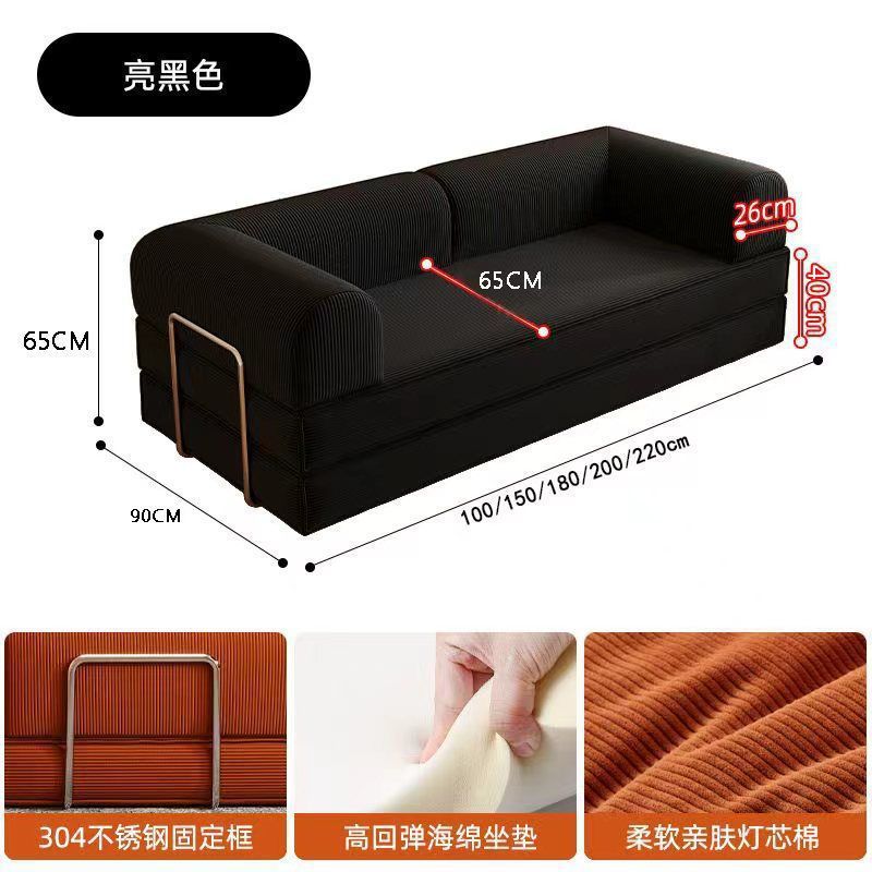 Retro fabric compression sofa small apartment living room chinese ancient style foldable double three-person dual-purpose modular lazy sofa bed