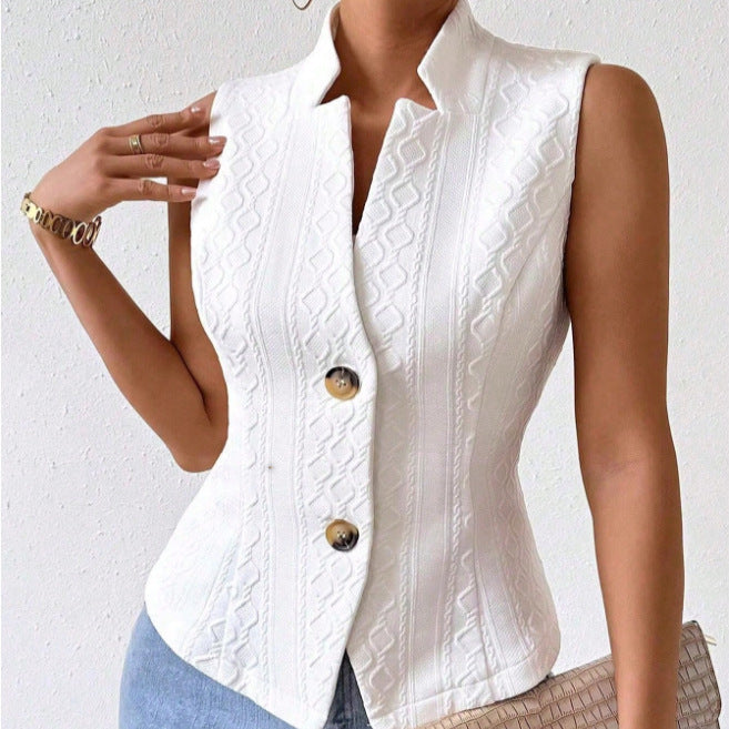 Women's versatile sleeveless blazer vest casual jacket button-up vest top cross-border fashion export vest