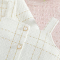 European style tweed girl's camisole set - turn-down collar long sleeve jacket & plaid autumn french two-piece dress