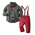 New boys' suit set: autumn cotton long-sleeve plaid shirt, christmas gentleman outfit, children's first birthday dress