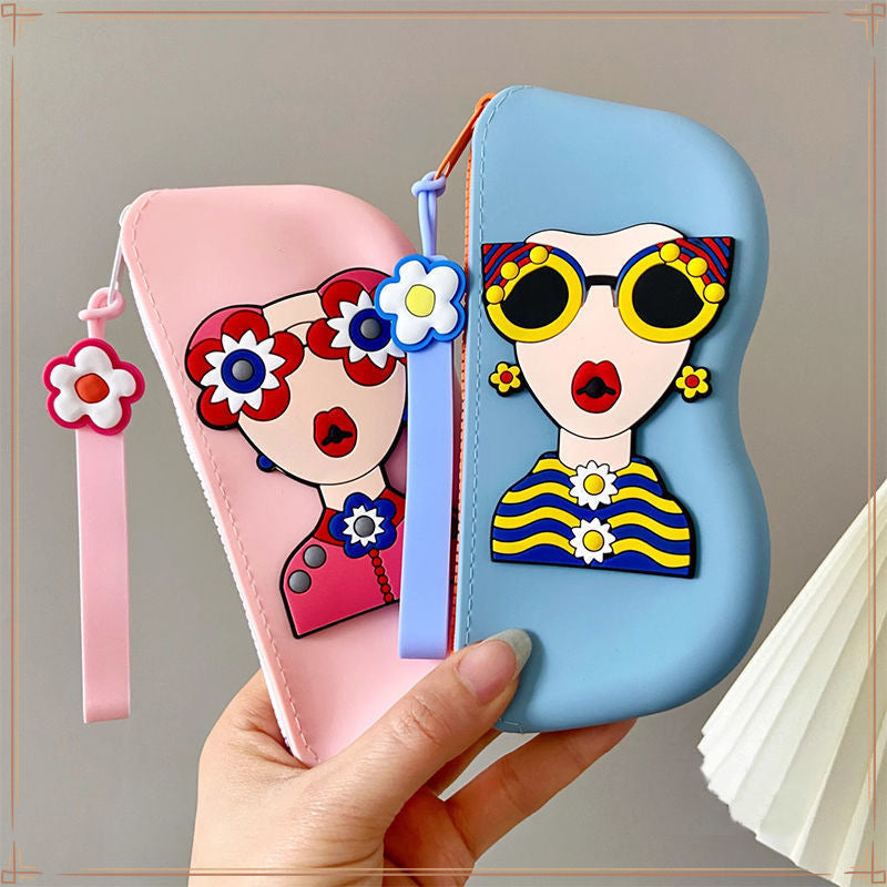 Cartoon cute portable silicone glasses bag contrasting sunglasses sunglasses protective cover hanging bag glasses case storage bag