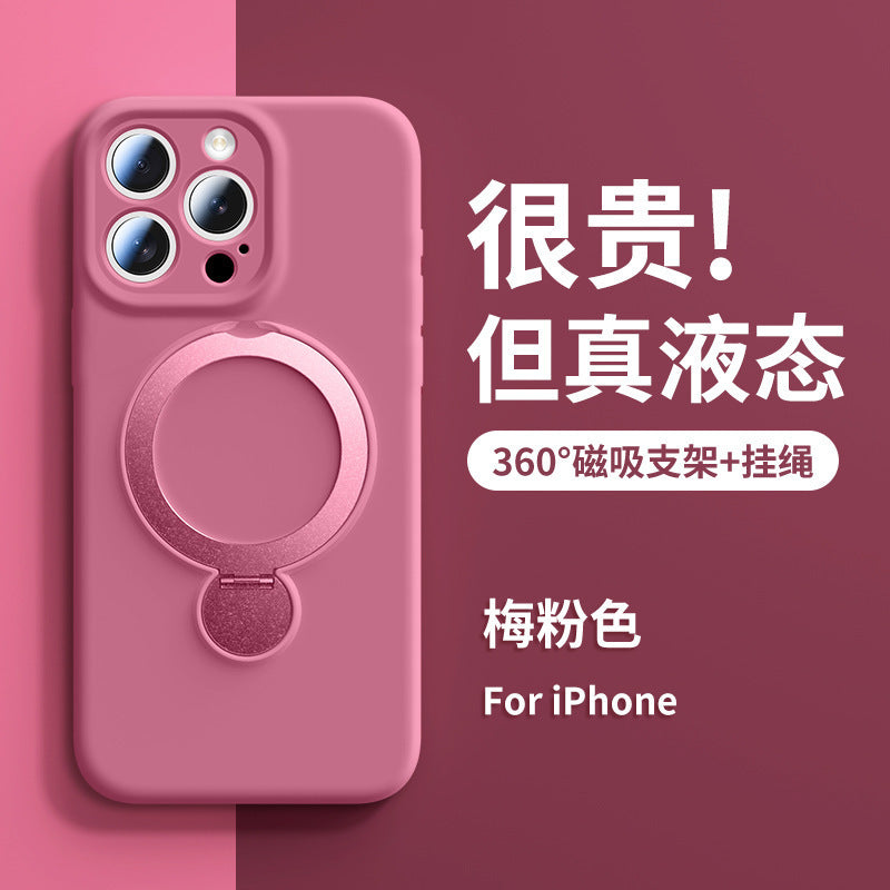 Liquid silicone suitable for apple 17promax mobile phone case all-inclusive rotating magnetic holder iphone15 protective cover