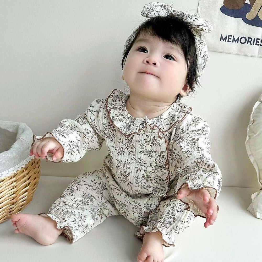 Infant and toddler spring and autumn clothing, 100-day celebration super cute outing romper, newborn baby girl floral print fashionable long-sleeved onesie