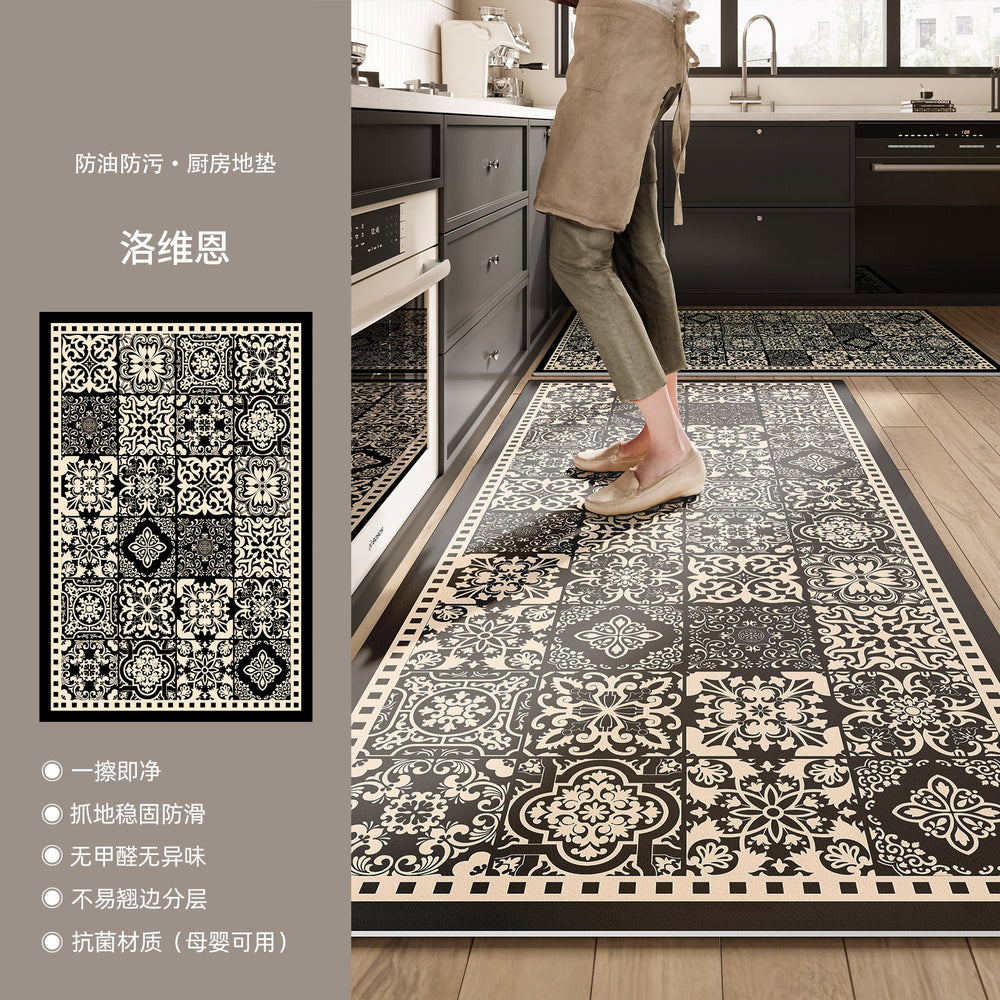 Kitchen floor mat, non-slip, oil-proof, american retro pvc, cuttable, waterproof, high-end feel, foot mat, wipeable, no-wash, for home