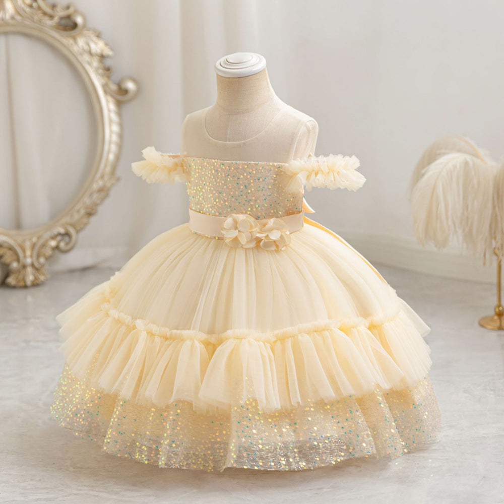 Ready-to-ship toddler & little girl's evening gown - off-the-shoulder sequin princess dress - first birthday dress - girl's dress