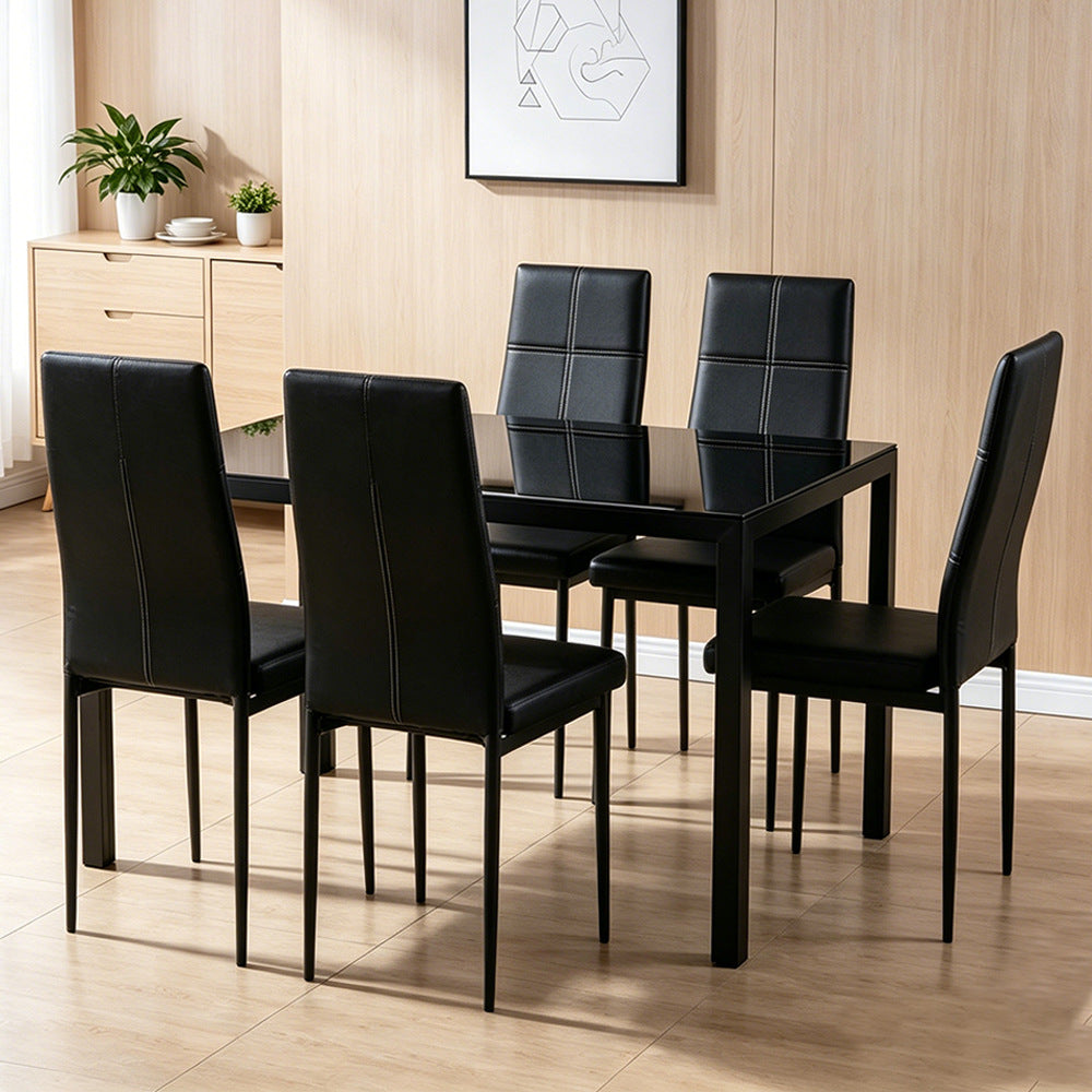 export tempered glass dining table and chair set, rectangular dining table and chair set for export, minimalist cafe restaurant table