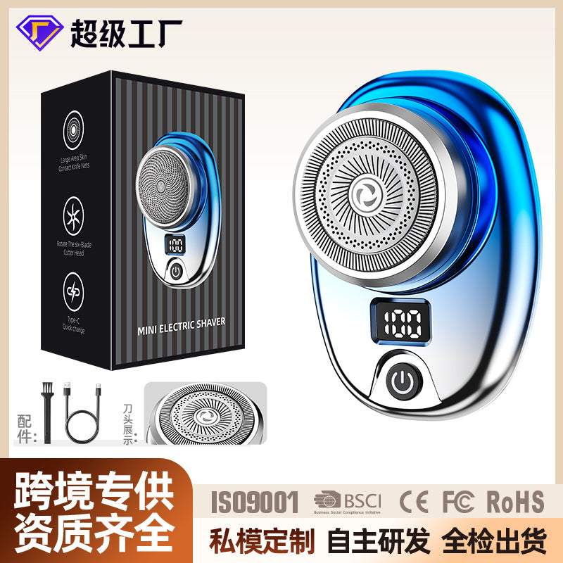 Custom mini electric shaver - portable home & travel razor for men - washable digital display beard trimmer