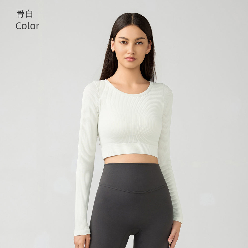 Women's yoga top with built-in bra pads, running & fitness cropped stretch top, new slim-fit long sleeve activewear - daw197