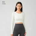Women's yoga top with built-in bra pads, running & fitness cropped stretch top, new slim-fit long sleeve activewear - daw197