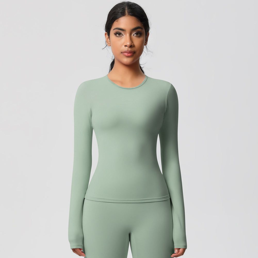 nude feel brushed yoga top - quick-dry, compression fit, long sleeve activewear for running and fitness