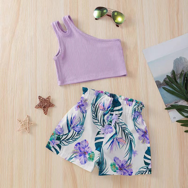 Girls' summer outfit: sleeveless camisole top + floral print shorts set - european & american style
