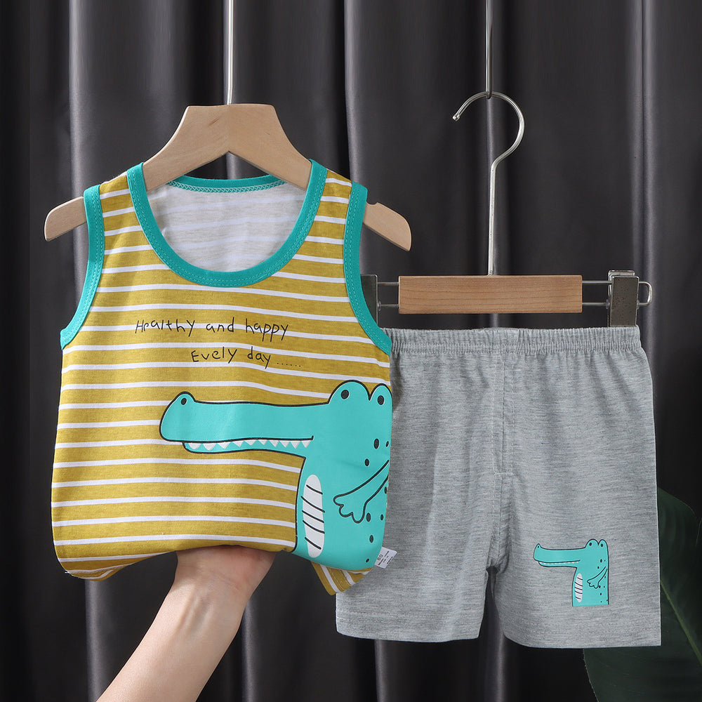 Kids' tank top set - summer new arrival: pure cotton girls' shorts outfit, korean style sleeveless set for baby boys and girls