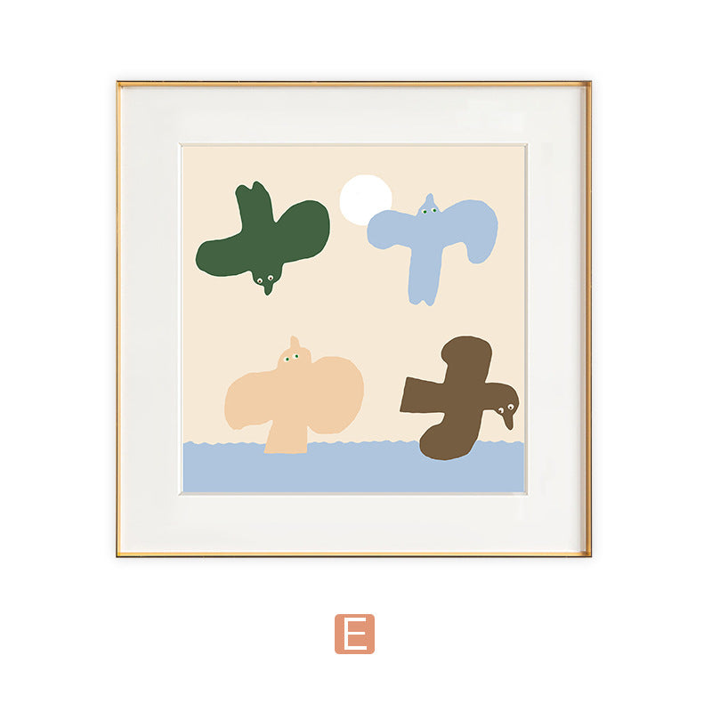 Nordic children's room bedroom bedside living room decorative painting cartoon animal green rabbit hanging painting cardboard photo frame painting