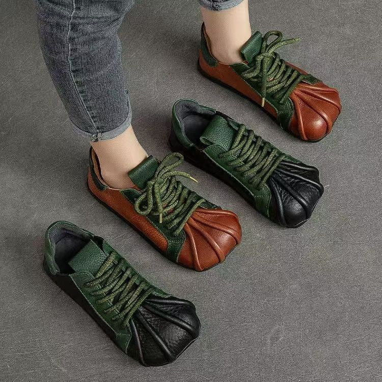 Retro round toe soft leather women's shoes 2026 new arrival soft leather soft bottom tie back shoes women's flatseasiest for match loafers
