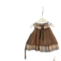 Summer chic sleeveless bowknot girl's korean style plaid peter pan collar dress with mesh panel princess dress for summer
