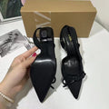 Za southeast asia 2024 new high heels black shiny bowknot slingback stiletto pointed toe pumps women's shoes