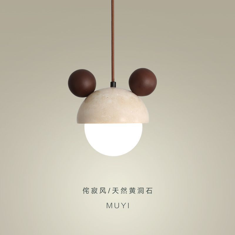 Yellow travertine chandelier children's room bedside chandelier cartoon Mickey wabi wind cream wind restaurant bar Internet celebrity chandelier