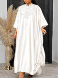 Solid color satin stand collar lace elegant dress - loose fit irregular drawstring chic african bubu robe dress