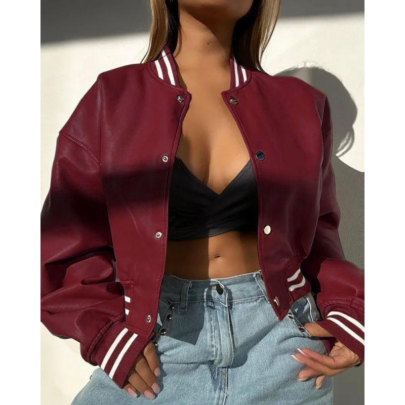 Independent station  new arrival long sleeves motorcycle fashion pu leather jacket small outwear