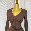 Exportspring & fallnew arrivalrufflesv neck silmlong sleevesdresssexy silm hip-covering waist short skirt dress