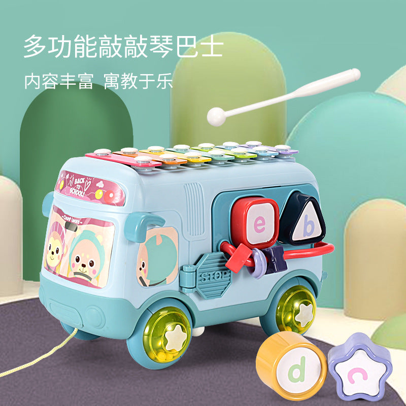 Hand percussion piano infant and child educational toy bus two-in-one eight-tone hand percussion piano rattle instrument boys and girls toys