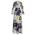 Fashion cross-border supply  plus size women's long skirt with belt african clothing printing chiffon dress