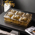 【6-compartment fruit platter with lid - amber】+ iron stand, thickened plastic