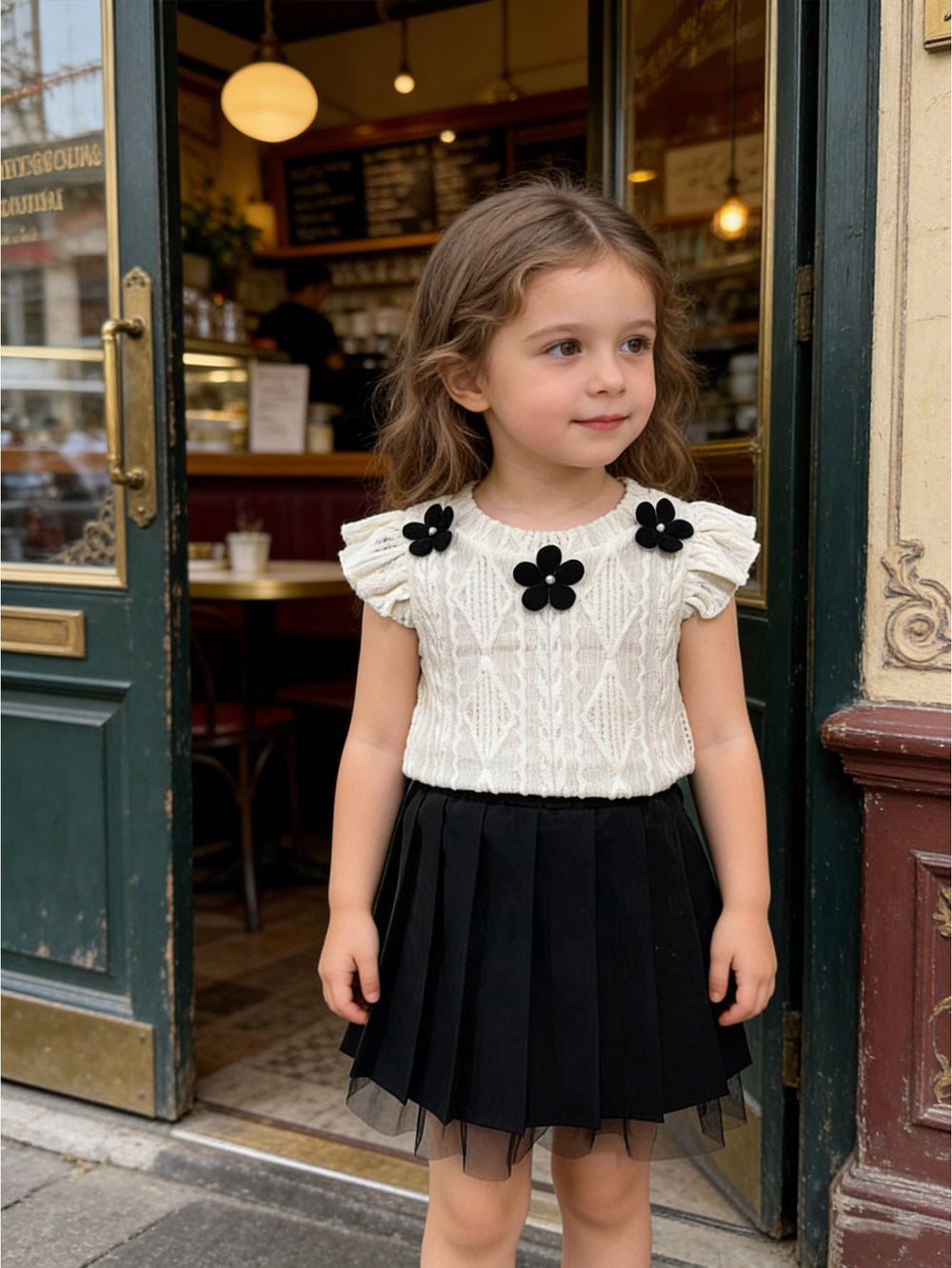cross-border girls' fashion set: european & american style floral solid color halter top + a-line pleated skirt two-piece outfit