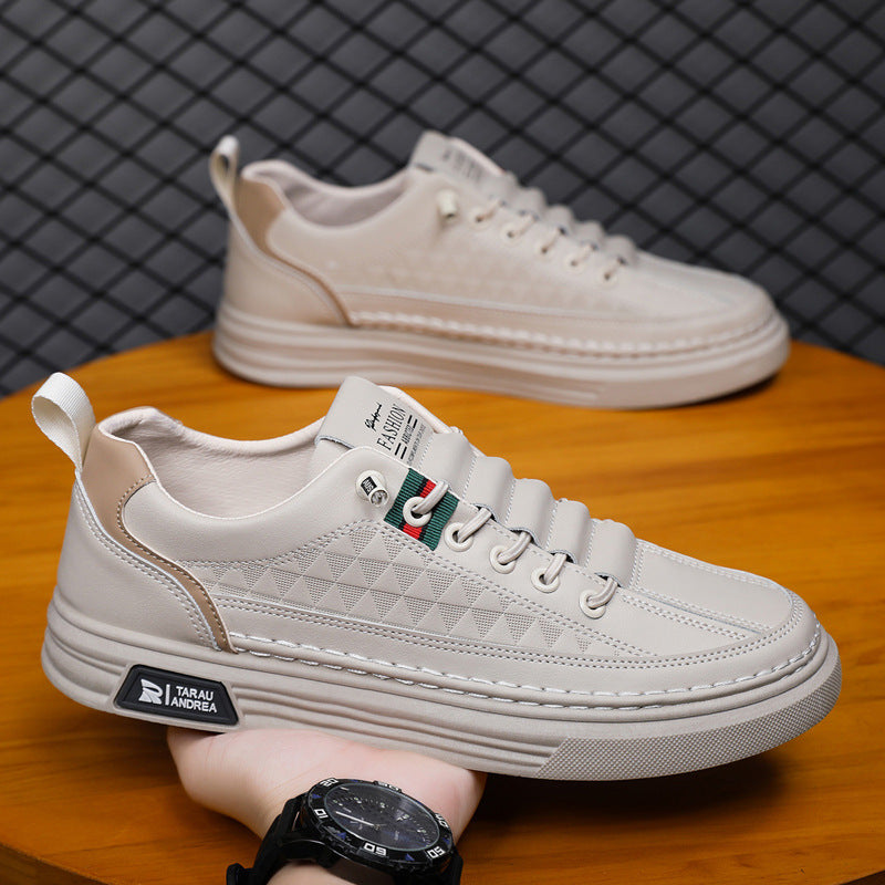 Spring men's new breathable slip-on white shoes, trendy versatile leather shoes, athletic casual sneakers, fashionable shoes