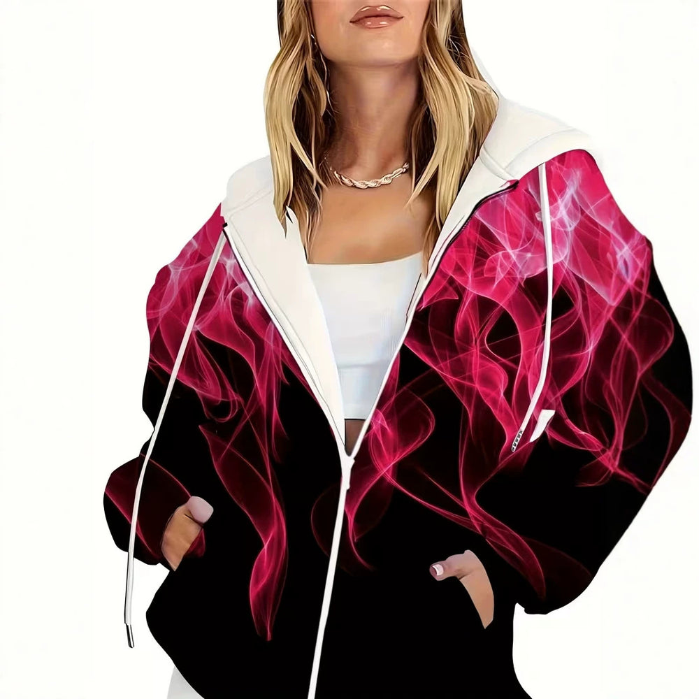 hot-selling plus-size women's zip-up hoodie, new casual long-sleeve hooded sweatshirt jacket, dropshipping available