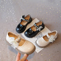 Vancahao kids' black leather shoes -  autumn new collection - girls' fashionable beaded bowknot patent leather princess shoes