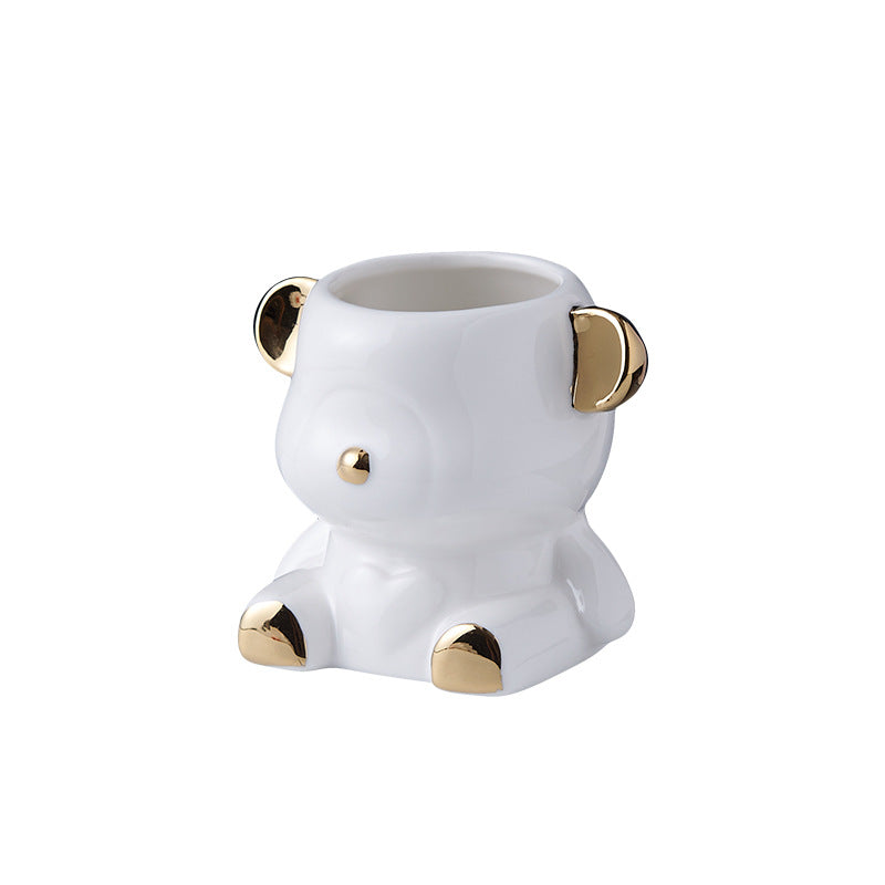Bear fruit fork suit high-looking electroplated ceramic storage jar stainless steel fork spoon combination fruit pick jar wholesale