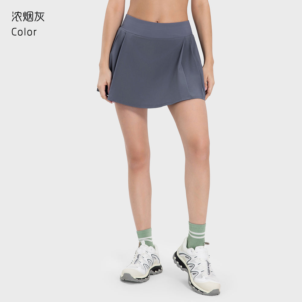 Luxtrenew arrivalpleated leg length yoga shorts skirt for women fake two-piece fashion tape tennis sports skirt dss064