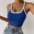 spring/summer new arrival: cross-border european & american style slim-fit knitted cropped tank top with square neck, color block patchwork, and spaghetti straps