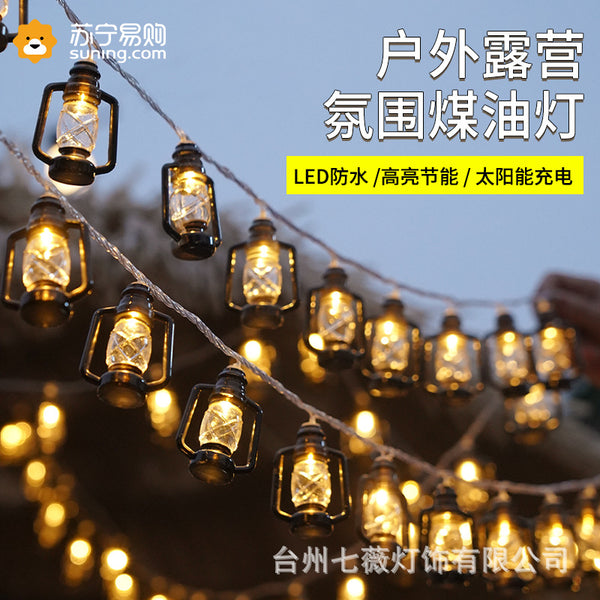 LED retro kerosene bottle light camping atmosphere light courtyard camp canopy decorative light solar small light string wholesale