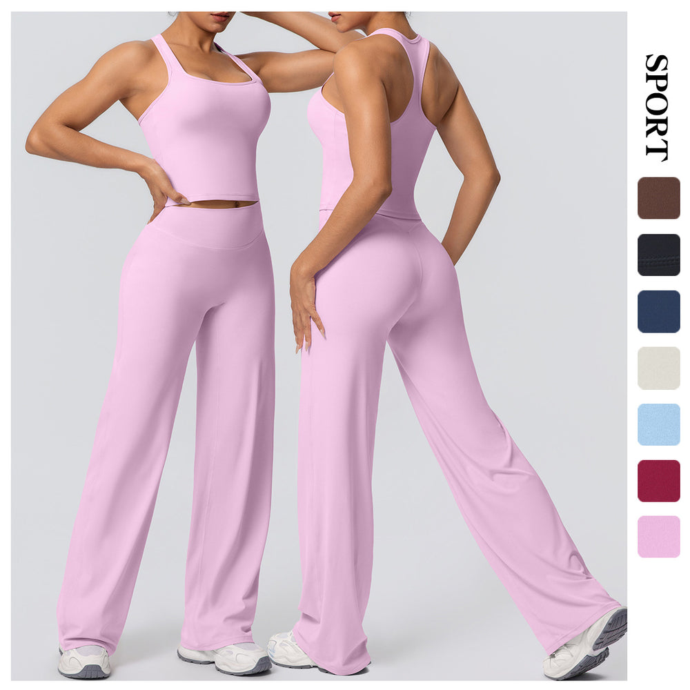 Outdoor casual running fitness yoga outfit - quick-dry, breathable, sexy racerback high-waisted straight-leg pants sports set